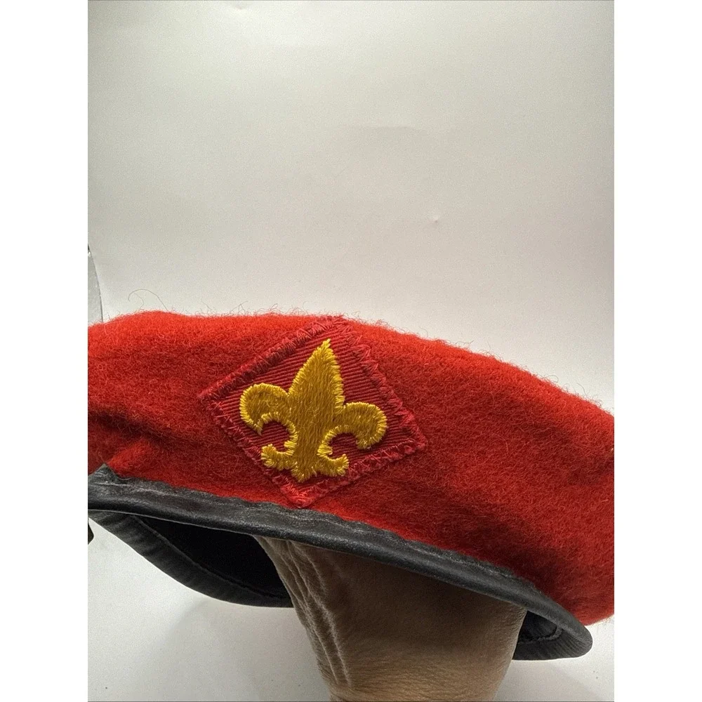 Vtg Official 1970s Boy Scouts BSA Red 100% Wool Beret Hat M